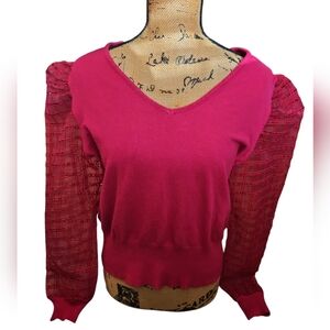 Joseph A Pink Balloon sleeved Barbie Coquette girl Knit cuffed sweater Sz Lg